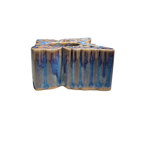 Butterfly Candle Holder Glazed Tan Blue Votive U… - Picture 4 of 7